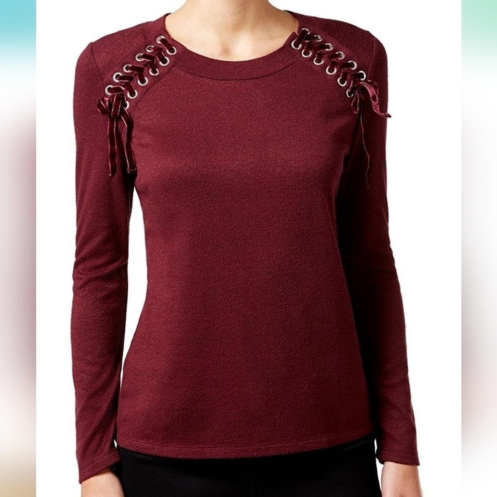 INC International Concepts Women's Lace Up Detail Sweater Size PS in Mar…